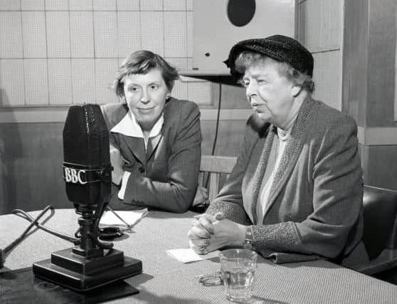 For use in UK, Ireland or Benelux countries only 

Undated BBC handout photo of  Olive Shapley (left) interviewing Eleanor Roosevelt on Radio 4 Woman's Hour as the show celebrates its 70th birthday. PRESS ASSOCIATION Photo. Issue date: Friday October 7, 2016. The first edition of Woman's Hour was broadcast on October 7 1946. See PA story SHOWBIZ WomansHour. Photo credit should read: BBC/PA Wire

NOTE TO EDITORS: Not for use more than 21 days after issue. You may use this picture without charge only for the purpose of publicising or reporting on current BBC programming, personnel or other BBC output or activity within 21 days of issue. Any use after that time MUST be cleared through BBC Picture Publicity. Please credit the image to the BBC and any named photographer or independent programme maker, as described in the caption.