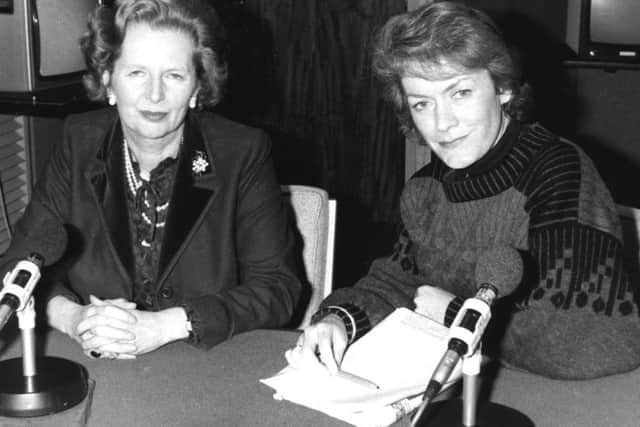 Sue MacGregor (right) interviewing Margaret Thatcher on Radio 4 Woman's Hour as the show celebrates its 70th birthday.