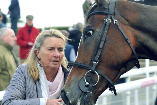Trainer Sue  Smith at Wetherby Races offering a drink to racehorse Sharp Response. Picture: Gary Longbottom.
