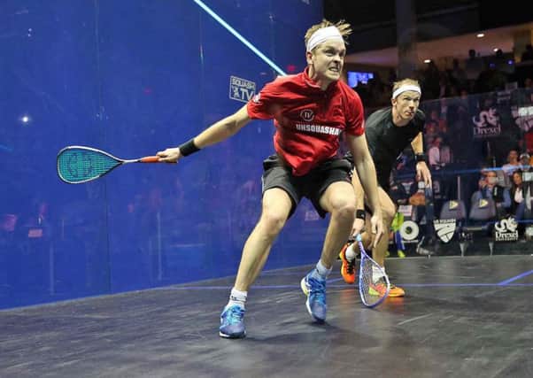 James Willstrop, left, on his way to victory at the US Open against Sgtephen Coppinger. Picture: squashpics.com