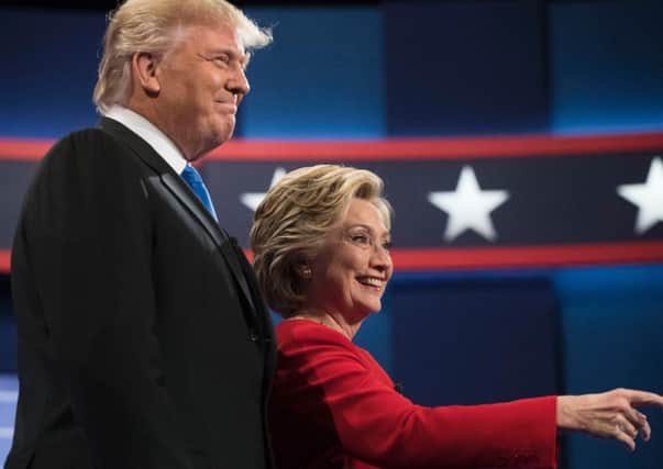 Donald Trump and Hillary Clinton at a presidential debate.