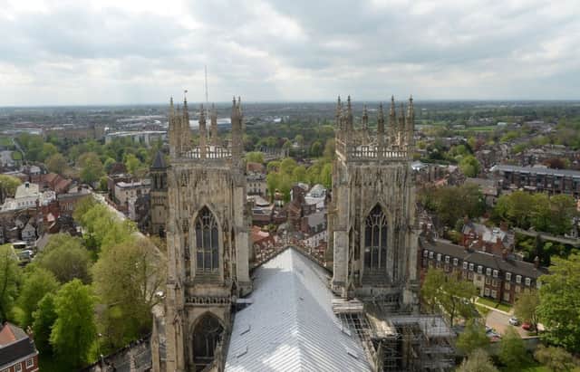 A view of the York Minster bell towers. Picture: Anna Gowthorpe