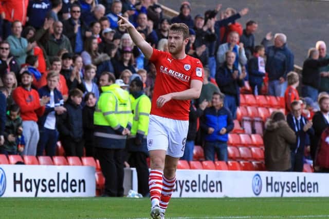 Sam Winnall celebrates after scoring for Barnsley against Fulham at the weekend. (Picture: Chris Etchells)