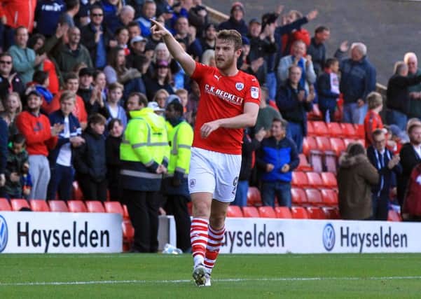 Sam Winnall celebrates after scoring for Barnsley against Fulham at the weekend. (Picture: Chris Etchells)
