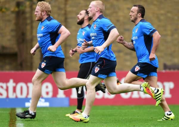 England Rugby League Training Session; James Graham, Luke Gale, Liam Farrell and Josh Hodgson of England (SWPix.com)