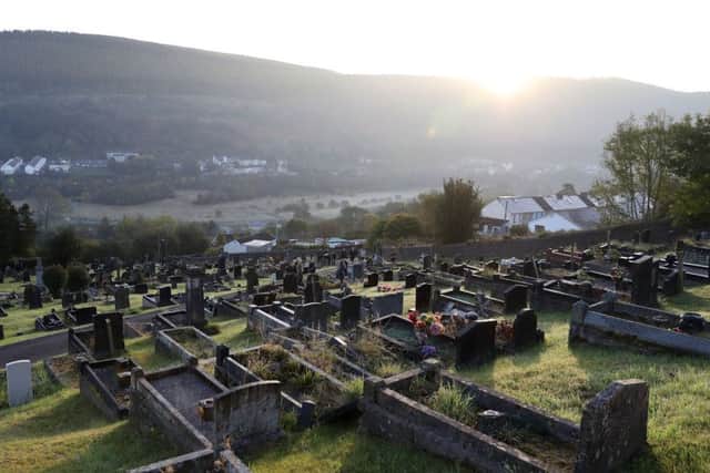 The graves of the victims of the Aberfan disaster in the village's cemetery in Wales, on the 50th anniversary of the tragedy.