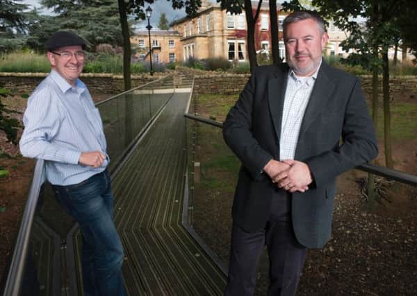 Tim Drye (left) and James Waterhouse, founders of Equotation, outside their new offices at Bowcliffe Hall,  Bramham