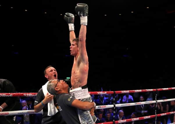 Luke Campbell celebrates his victory over Derry Mathews (Picture: Peter Byrne/PA)