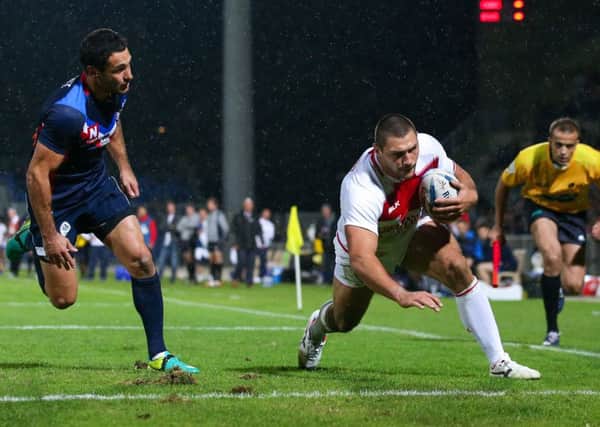 England's Ryan Hall scores his second try of the game against France (Picture: Alex Whitehead/SWpix.com).