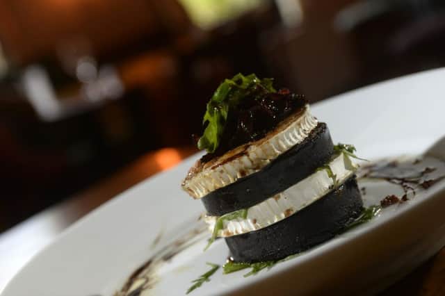 Black pudding and goats' cheese tower.  Picture: Bruce Rollinson