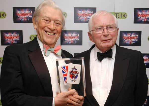 Jimmy Perry (left) and David Croft with their lifetime achievement award during for the annual British Comedy Awards.