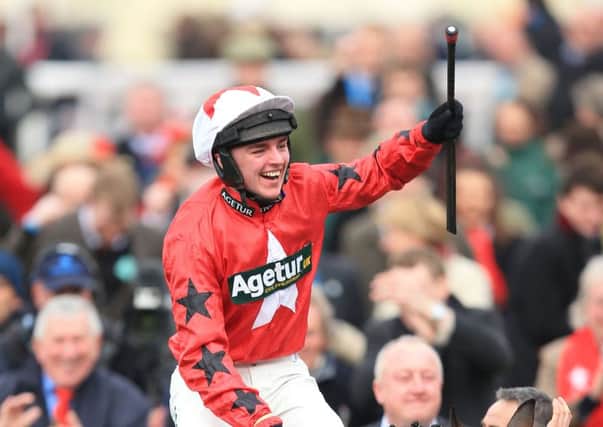 Ryan Hatch is exultant after winning the RSA Chase with Blaklion at this years Cheltenham Festival (Picture: Mike Egerton/PA Wire).