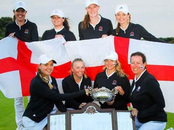 Olivia Winning, back row, second right, with the England team following victory in the Home Internationals at Conwy (Picture: LGU).