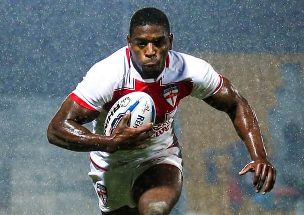 England's Jermaine McGillvary runs in for a try against France