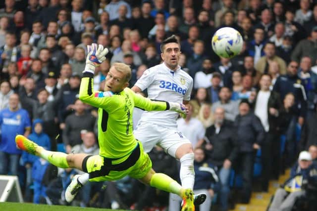 The Elland Road crowd looks on as Pablo Hernandez buries the second goal in Leeds United's 2-1 win over Barnsley.