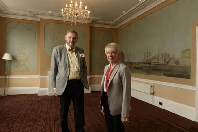 Julie and Howard Duckworth  in the mural room of the Lowther Hotel.  Picture Bruce Rollinson.