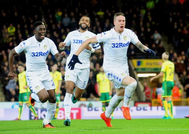 FOCUSED: Leeds United's Pontus Jansson celebrates his goal against Norwich City Picture: Simon Hulme