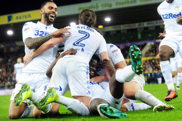 HERO: Leeds United's Ronaldo Vieira celebrates the winning goal against Norwich City. Picture by Simon Hulme