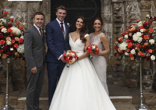 Yorkshire cricketer David Willey said he was an "emotional wreck" when he saw his bride-to-be, former X Factor contestant Carolynne Good, walking down the aisle.