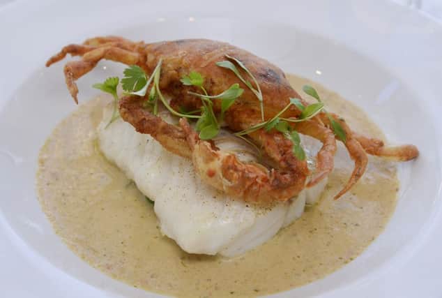 Whitby cod with soft shell crab