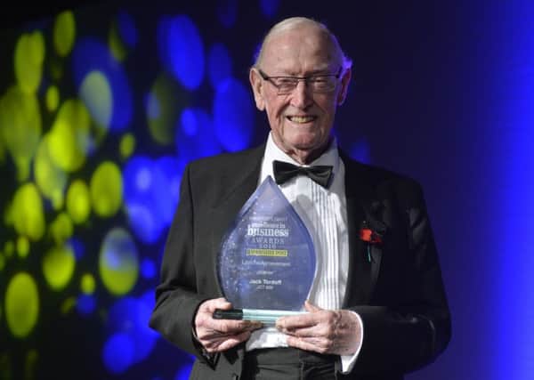 Jack Tordoff , Individual Award for Excellence, presented by Mark Casci.
Yorkshire Post Excellence in Business Awards 2016.  New Dock Hall.  4 November 2016.  Picture Bruce Rollinson