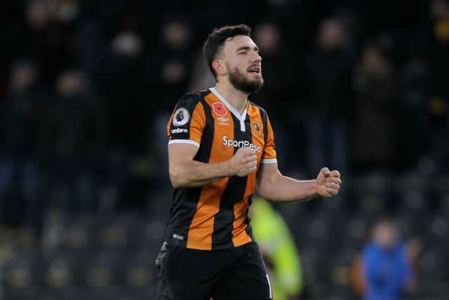 Hull City's Robert Snodgrass celebrates his team's win against Southampton on Sunday. Picture: Richard Sellers/PA.