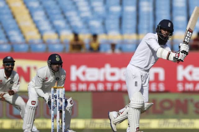 Moeen Ali finished the day on 99 not out (AP Photo/Rafiq Maqbool)
