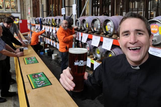 Matt enjoying the Hull Real Ale and Cider Festival in Holy Trinity Church in 2012.