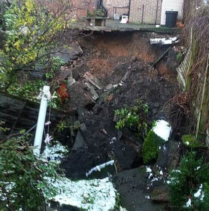Twitter picture by @BendyPotter of a sinkhole "with an unknown depth" which appeared in gardens in Ripon