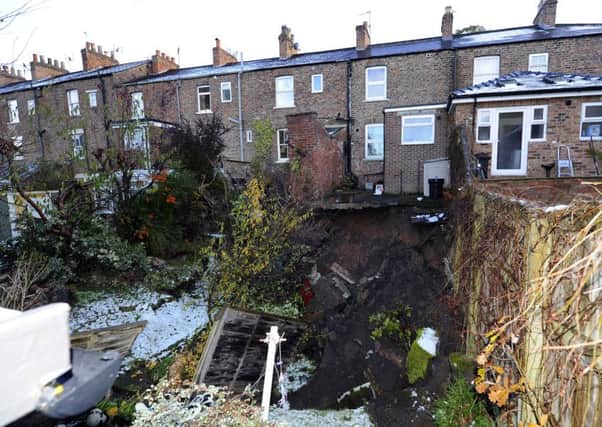 The sinkhole which appeared in gardens in Ripon, North Yorkshire.