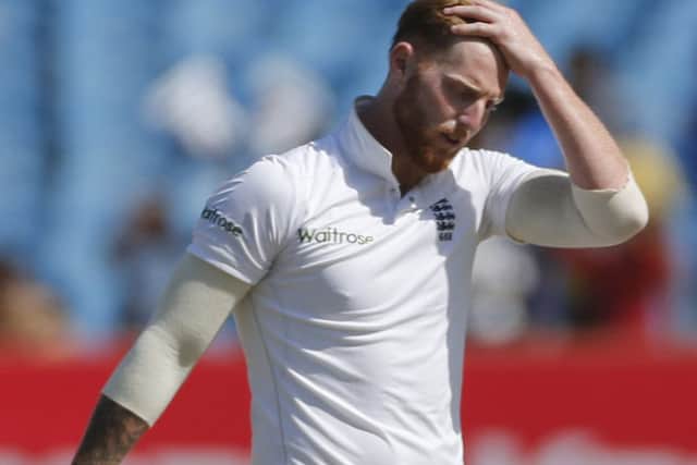 England's bowler, Ben Stokes, sums up England's struggle on day three (AP Photo/Rafiq Maqbool)