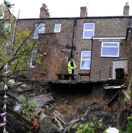 The sink hole  which appeared in gardens in Ripon, North Yorkshire.