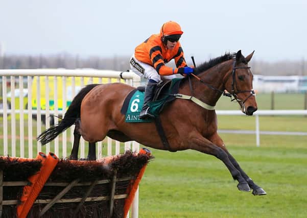 Thistlecrack, ridden by Tom Scudamore, jumps the final fence on his way to winning the Liverpool Stayers' Hurdle at Aintree (Picture: Mike Egerton/PA Wire).