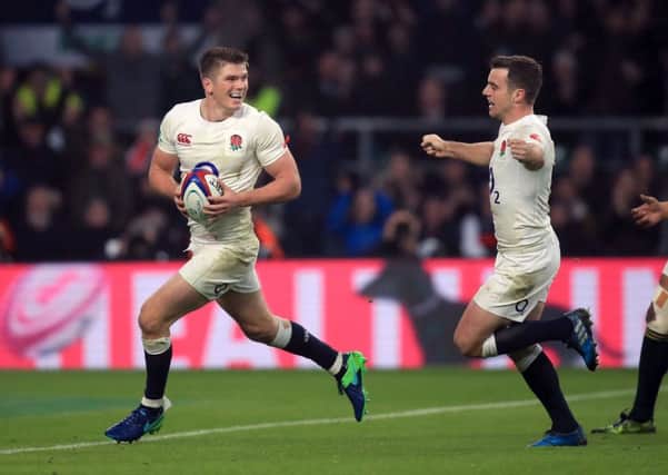 England's Owen Farrell scores his side's fourth try.