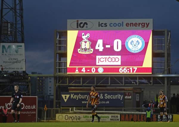 New big screen.
Bradford City V Rochdale.  EFL SkyBet League 1.  Commercial Vechicles Stadium, Valley Parade.  12 November 2016.  Picture Bruce Rollinson
