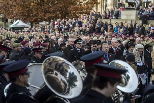 Date: 13th November 2016. Picture James Hardisty.
The Leeds Civic Observance of Remembrance Sunday held at the War Memorial Victoria Gardens, Leeds. Pictured A packed Victoria Gardens for the annual service.
