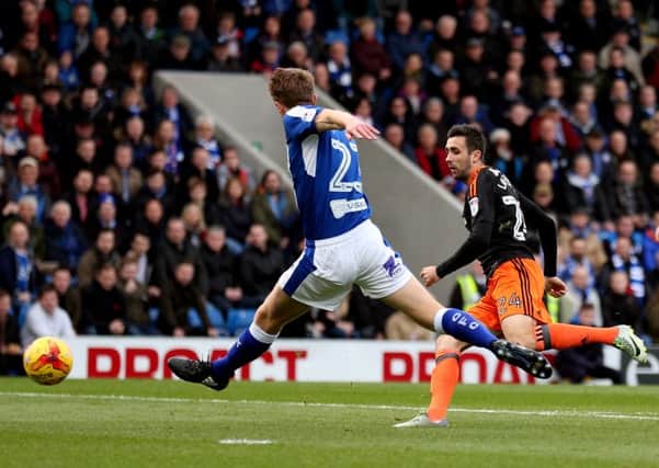 Sheffield United's Danny Lafferty gets a shot on goal at Chesterfield. Picture: Simon Bellis/Sportimage.