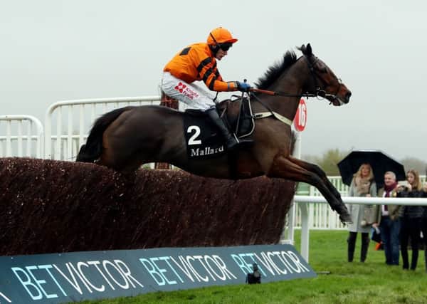Thistlecrack ridden by Tom Scudamore on their way to winning the mallardjewellers.com Novices' Chase at Cheltenham. Picture: David Davies/PA