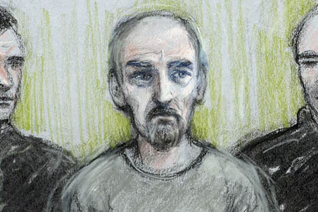 Court sketch by Elizabeth Cook of Thomas Mair, who is accused of the terror-related murder of Labour MP Jo Cox