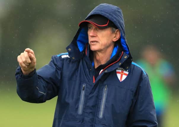 England's Head Coach Wayne Bennett during a training session at Eltham College, London.