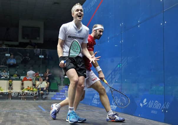 AGONY: Yorkshire's James Willstrop shows his frustration on the way to defeat at the Qatar Classic against Germany's Simon RÃ¶sner. Picture courtesy of PSA/squashpics.com