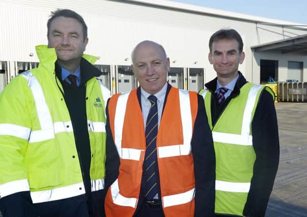 Pictured (L to R) Richard Hampshire, director of LHL Group; Ian Gordon, managing director of Matthew Clark Wholesale; and Tim Munns, director of Wharfedale Property Management, outside the new Matthew Clark Wholesale purpose-built distribution hub at Thorp Arch Estate, Wetherby.