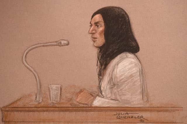 Fazila Aswat, an assistant to Jo Cox MP, in a court artist's drawing during the murder trial at the Old Bailey. Picture: SWNS