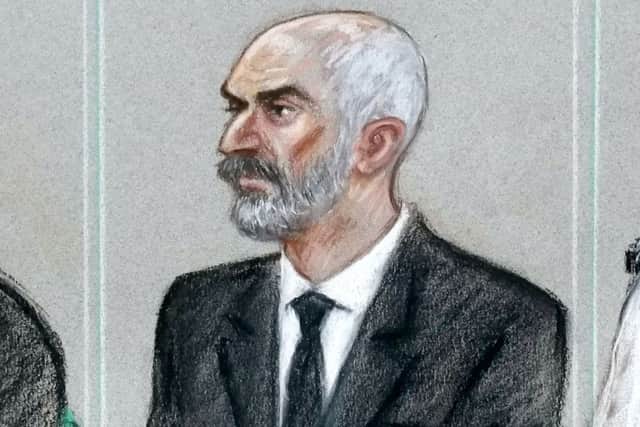 Artist's impression of Thomas Mair during the murder trial at the Old Bailey. Picture: SWNS