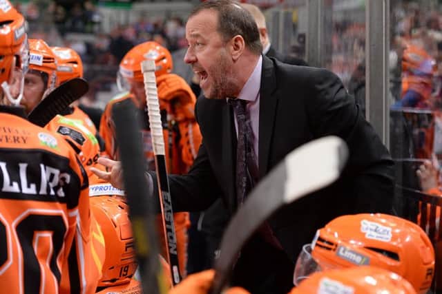 RALLYING CALL: Sheffield Steelers' head coach Paul Thompson tries to rally his players during last month's defeat to Cardiff. Picture: Dean Woolley.