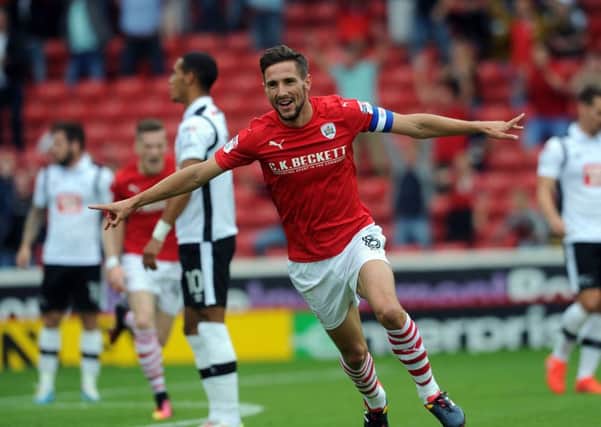 Leading by example: Barnsleys Conor Hourihane celebrating scoring against Derby County and aiming to get back to his best form today. (Picture: Jonathan Gawthorpe)
