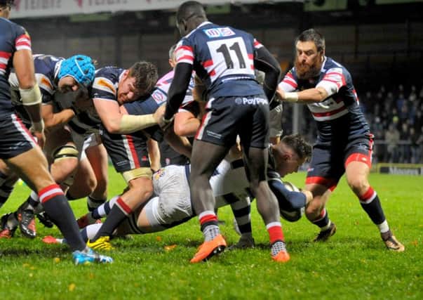 Andy Saull goes over for a Yorkshire Carnegie try.
