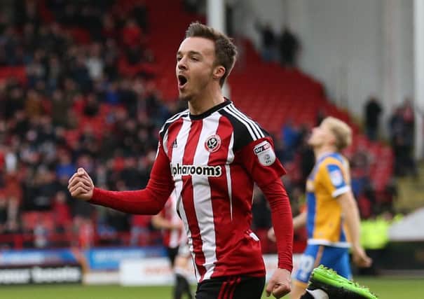Stefan Scougall of Sheffield United celebrates scoring the second goal. (Picture: Simon Bellis/Sportimage)