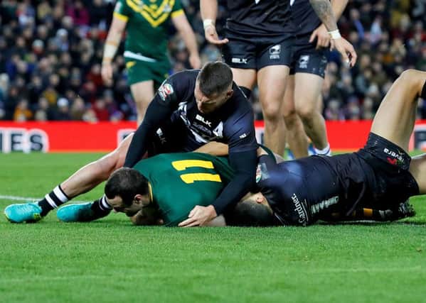 Australia's Boyd Cordner scores his side's sixth try during the Final of the Ladbrokes Four Nations Championship at Anfield, Liverpool.