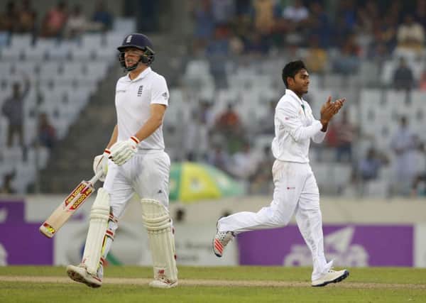 ANOTHER CHANCE: Gary Ballance, seen above after being dismissed against Bangladesh in Dhaka, which led to him being dropped by England, remains a viable candidate to return to the line-up if team-mate Ben Duckett  who has struggled in India  is dropped for the third Test. Picture: AP.